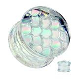Pair Iridescent Mermaid Pyrex Glass Double Flare Ear Plugs