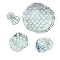 Pair Iridescent Mermaid Pyrex Glass Double Flare Ear Plugs