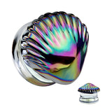 Pair Iridescent Rainbow Shell Double Flare Glass Ear Plugs