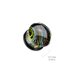 Pair Rainbow Swirl Over Black Back Glass Double Flare Plugs