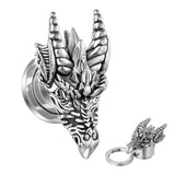 Pair Cool Dragon Head Screw Fit Flesh Ear Tunnels Plugs