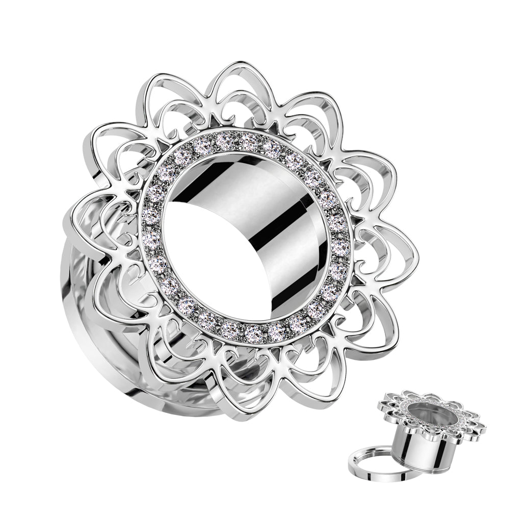 1 Pc Heart Filigree CZ Pave Rim Screw Fit Flesh Tunnels Plugs ...