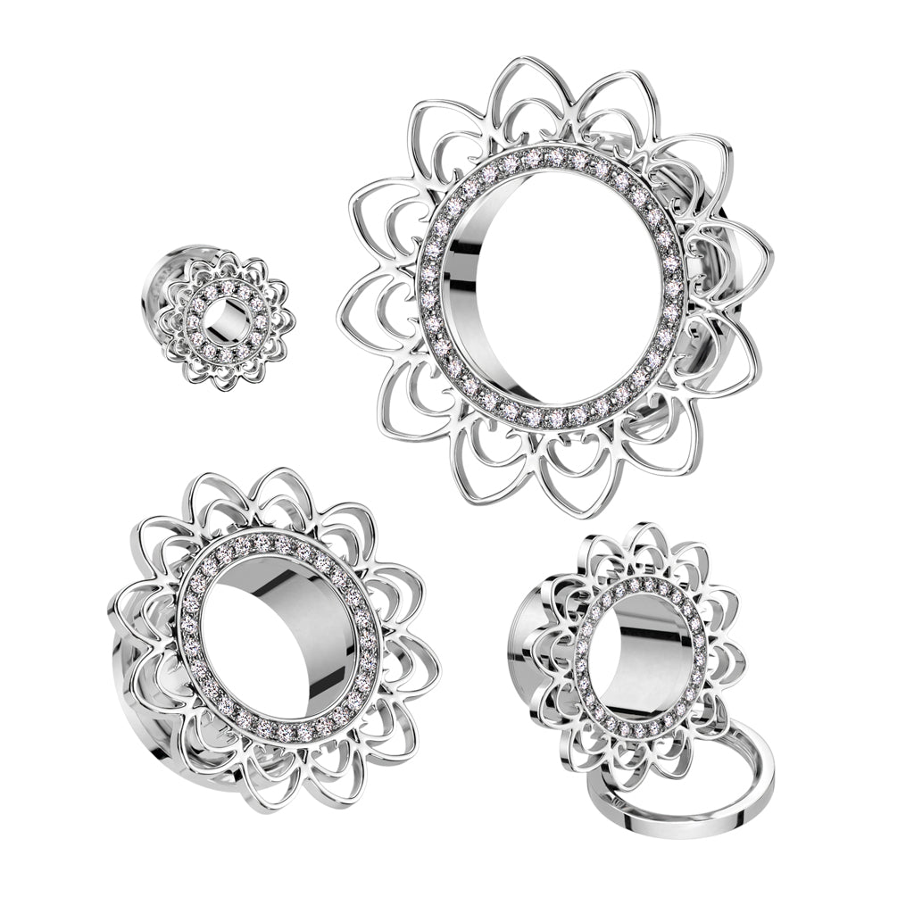 1 Pc Heart Filigree CZ Pave Rim Screw Fit Flesh Tunnels Plugs ...