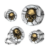 Protruding Bronze Skull Screw Fit Tunnels Ear Plugs