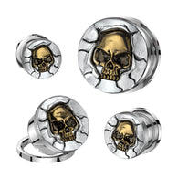 Protruding Bronze Skull Screw Fit Tunnels Ear Plugs