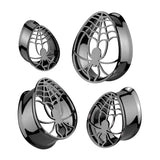 Black PVD Tear Drop Double Flare Tunnel With Hollow Spider
