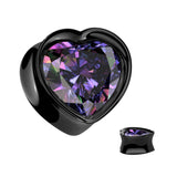 Pair Double Flared Heart CZ 316L Surgical Steel Ear Plug