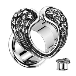 Pair Double Flared Angel Wings 316L Surgical Steel Ear Tunnel Plug