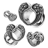 Pair Double Flared Angel Wings 316L Surgical Steel Ear Tunnel Plug