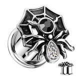 Pair Double Flared Spider CZ 316L Surgical Steel Ear Tunnel Plug