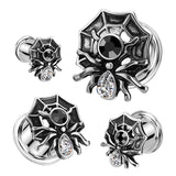 Pair Double Flared Spider CZ 316L Surgical Steel Ear Tunnel Plug