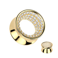 Pair All Brass Pave CZ Lined Double Flare Ear Tunnel