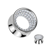 Pair All Brass Pave CZ Lined Double Flare Ear Tunnel