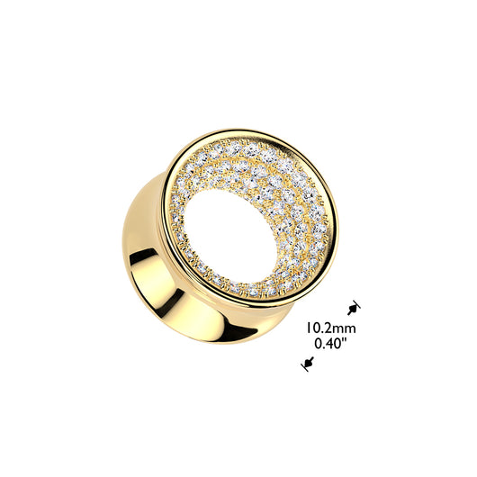 Pair All Brass Pave CZ Lined Double Flare Ear Tunnel