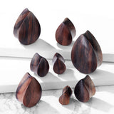 Pair Organic Sono Wood Tear Drop Double Flared Saddle Plugs