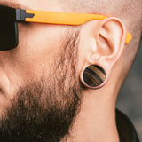 Organic Striped Ebony Wood Convex Saddle Plugs Ear Gauges Tunnels Pair