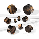 Organic Striped Ebony Wood Convex Saddle Plugs Ear Gauges Tunnels Pair