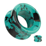 Pair Teal Black Turquoise Double Flare Stone Tunnel