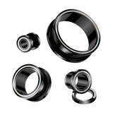 Pair Mother of Pearl Rimmed Black Screw Fit Ear Tunnels Plugs