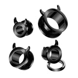 Pair Devil Horn Rim Black Screw Fit Ear Tunnels Plugs