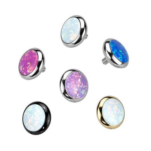 316L Surgical Steel Internally Threaded Opal Bezel Dermal Anchor Top