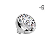 Titanium Internally Threaded Bezel Clear CZ Dermal Anchor Top 14G