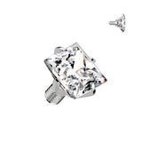 Titanium Internally Threaded Prong Square CZ Dermal Anchor Top 16G