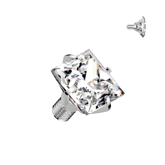 Titanium Internally Threaded Prong Square CZ Dermal Anchor Top 16G