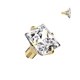 Titanium Internally Threaded Prong Square CZ Dermal Anchor Top 16G
