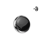 Titanium Internally Threaded Flat Bezel Natural Stone Dermal Anchor Top