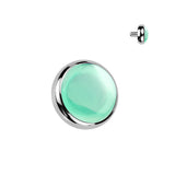 Titanium Internally Threaded Flat Bezel Natural Stone Dermal Anchor Top