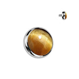 Titanium Internally Threaded Flat Bezel Natural Stone Dermal Anchor Top