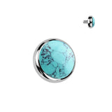 Titanium Internally Threaded Flat Bezel Natural Stone Dermal Anchor Top