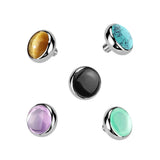 Titanium Internally Threaded Flat Bezel Natural Stone Dermal Anchor Top