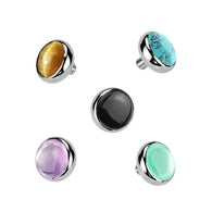 Titanium Internally Threaded Flat Bezel Natural Stone Dermal Anchor Top