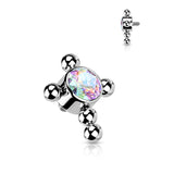 Titanium Bezel CZ Beaded Ball Cross Top For Lip Eyebrow Dermal