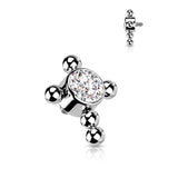 Titanium Bezel CZ Beaded Ball Cross Top For Lip Eyebrow Dermal