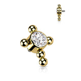 Titanium Bezel CZ Beaded Ball Cross Top For Lip Eyebrow Dermal