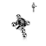 Titanium Bezel CZ Beaded Ball Cross Top For Lip Eyebrow Dermal