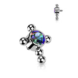 Titanium Bezel CZ Beaded Ball Cross Top For Lip Eyebrow Dermal