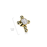 Titanium Bezel CZ Beaded Ball Cross Top For Lip Eyebrow Dermal