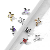 Titanium Bezel CZ Beaded Ball Cross Top For Lip Eyebrow Dermal