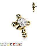 Titanium Bezel CZ Beaded Ball Cross Top For Lip Eyebrow Dermal