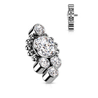 Titanium CZ Cluster And Beaded Ball Top Dermal Anchor