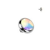 Titanium Internally Threaded Flat Bezel Iridescent Stone Dermal Anchor Top