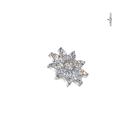 Titanium Internally Threaded Dermal Anchor Top CZ Petals Flower Tragus