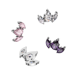 16G Titanium Internally Threaded Dermal Anchor Top Marquise CZ Tragus