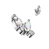16G Titanium Internally Threaded Dermal Anchor Top Marquise Round CZ Tragus