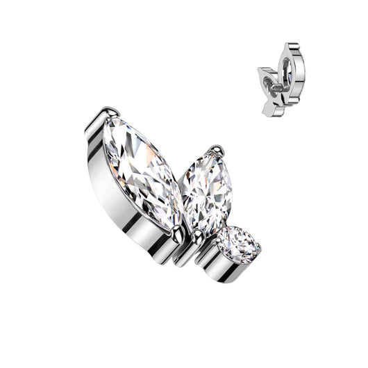 16G Titanium Internally Threaded Dermal Anchor Top Marquise Round CZ Tragus
