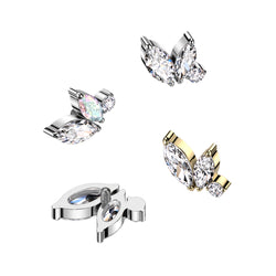 16G Titanium Internally Threaded Dermal Anchor Top Marquise Round CZ Tragus